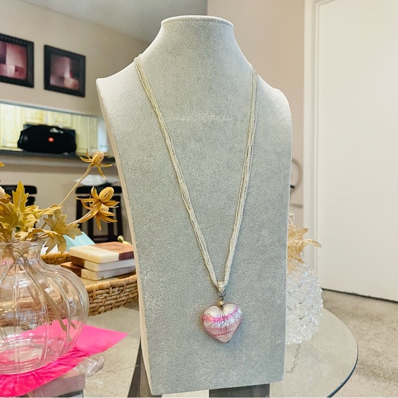 💗 Murano Glass Heart Pendant Necklace 💗 - Picture 1 of 6
